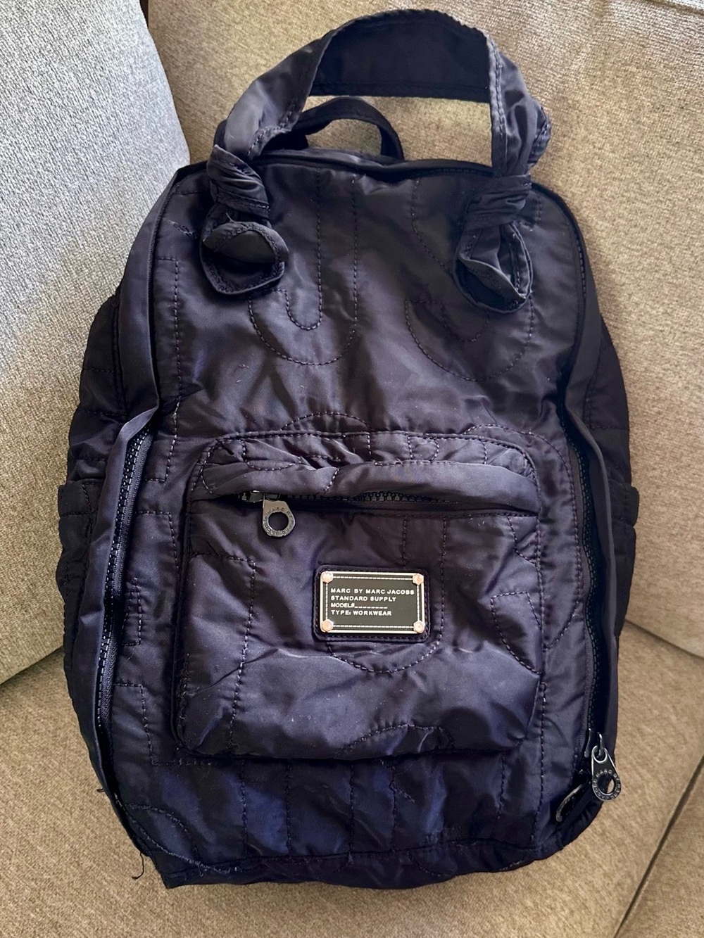 Marc By Marc Jacobs Black Quilted Nylon Backpack with Front Pocket